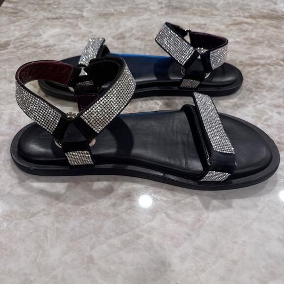 STAUD Black Flat rhinestone Sandals with Velcro closures size 39 - Picture 10 of 14